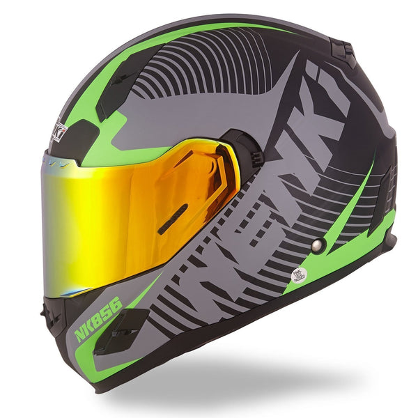 NENKI Helmets NK-856 Full Face Motorcycle Helmets DOT Approved With Iridium Red Visor and Inner Sun Shield,Fiberglass Shell (L,Matt Black & Green)