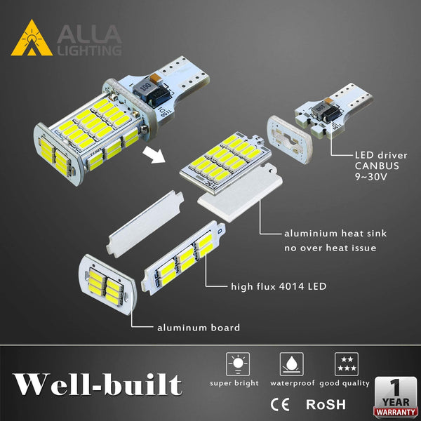Alla Lighting 921 LED Reverse Light Bulb CAN-BUS Xtreme Super Bright 4014 48-SMD RV Car 912 W16W T15 Backup Brake Stop Cargo Lights, 6000K Xenon White