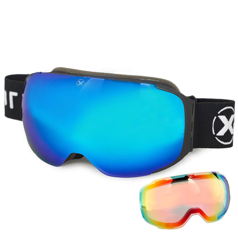 XPIRIT Ski & Snowboard Goggles Men & Women - 100% UV Protection, Anti-Fog & Anti-Scratch - Over-The-Glasses Design, Interchangeable Magnetic Dual Layers Lens - 2 Pairs of Lenses