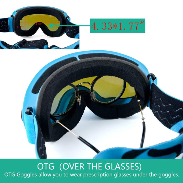 Rongbenyuan Ski Snow Snowboard Goggles - OTG Goggles Men Women Kids Anti-Fog UV400 Protection