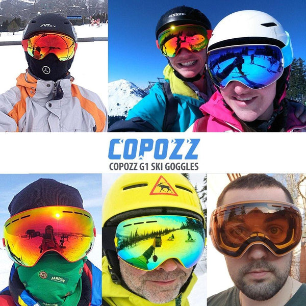 COPOZZ Ski Goggles, G1 Mens Womens Ski Snowboard Snowboarding Goggles - Over Glasses Double Lens Anti Fog Frameless,Cool REVO Mirror Red for Men Women Youth Snowmobile Skiing