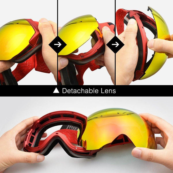 ZIONOR X6 Ski Snowboard Snow Goggles OTG for Men Women Youth Anti-Fog UV Protection Helmet Compatible (VLT 25.4% Red Frame Revo Red Lens)