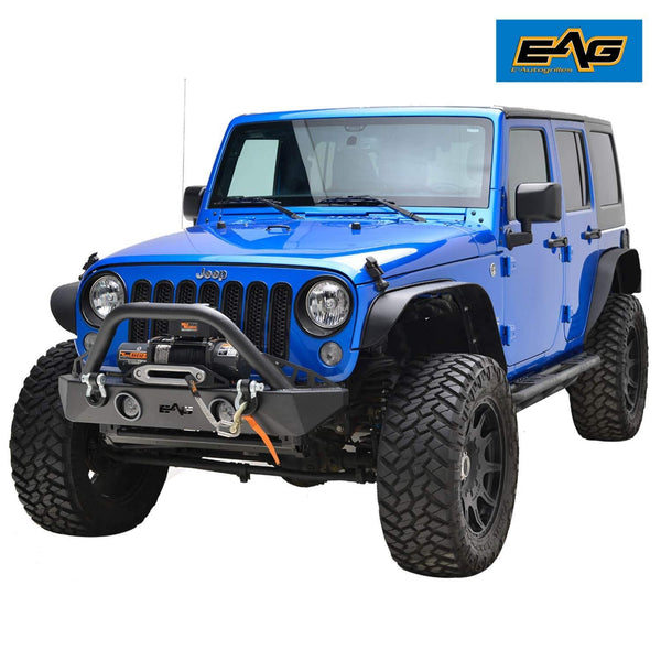 EAG Stubby Front Bumper W/LED Lights & Winch Plate Fit for 07-18 Jeep Wrangler JK