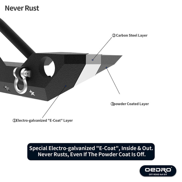 OEDRO Front Bumper Combo Compatible for 07-18 Jeep Wrangler JK & Unlimited with Winch Plate Mounting & 2 D-Rings, Upgraded Textured Black Rock Crawler Off Road Star Guardian Design