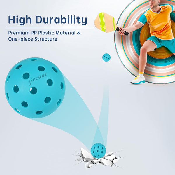 jiecool Pickleball Balls, 6 Pack 40 Holes Outdoor Pickleball Balls with Mesh Bag for Outdoor Play, Best Pickleball Balls for Recreational and Professional Players