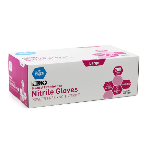 Medpride Medical Examination Nitrile Gloves| Large Box of 200| Blue, Latex/Powder-Free, Non-Sterile Exam Gloves| Professional Grade for Hospitals, Law Enforcement, Tattoo Artists, First Respons