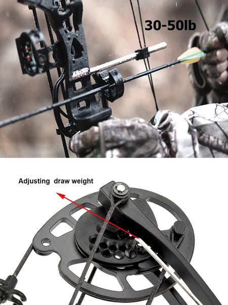 Rochan Aluminum Alloy Compound Bow with Dyneema Bow String Right Hand Composite Bow with Adjustable Draw Length and Weight Compound Bow Kit, IBO 310FPS