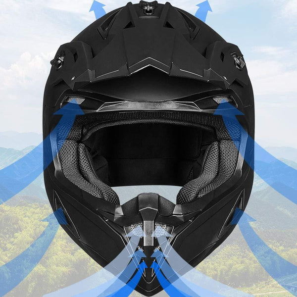 ILM Adult ATV Motocross Off-Road Street Dirt Bike Full Face Motorcycle Helmet DOT Approved MX MTV Suits Men Women (L, Matte Black)