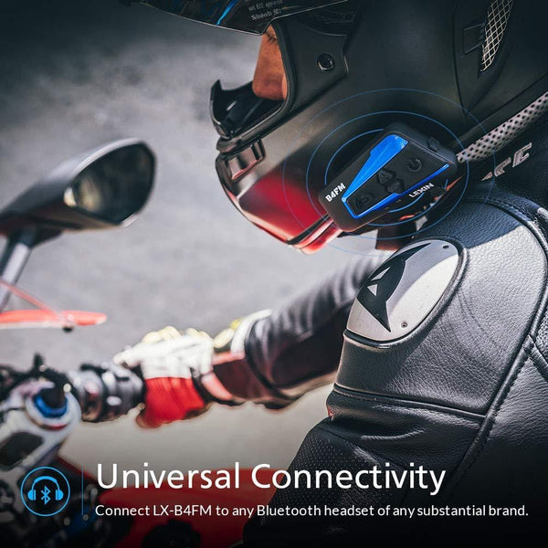 LEXIN 2pcs B4FM Motorcycle Bluetooth Intercom with FM Radio, Motorcycle Helmet Bluetooth Headset Communication With Noise Cancellation Up to 4 Riders, Universal Snowmobile Wireless Interphone