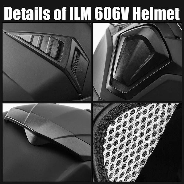 ILM Off Road Motorcycle Dual Sport Helmet Full Face Sun Visor Dirt Bike ATV Motocross DOT Approved (XXL, Matte Black)