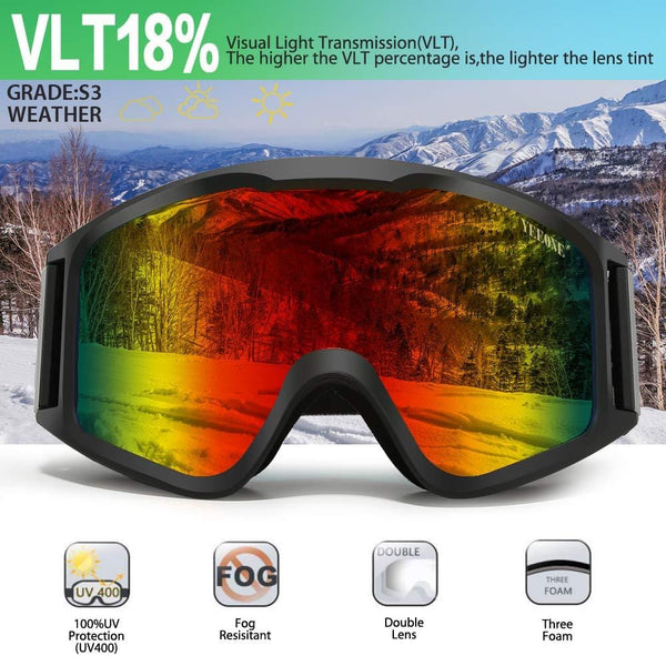 YEEONE Ski Snowboard Goggles Fit Over Glasses with Ski Mask, Anti Fog UV Protection Skating Goggles OTG Windproof Dual Lens Snow Goggles for Men Women