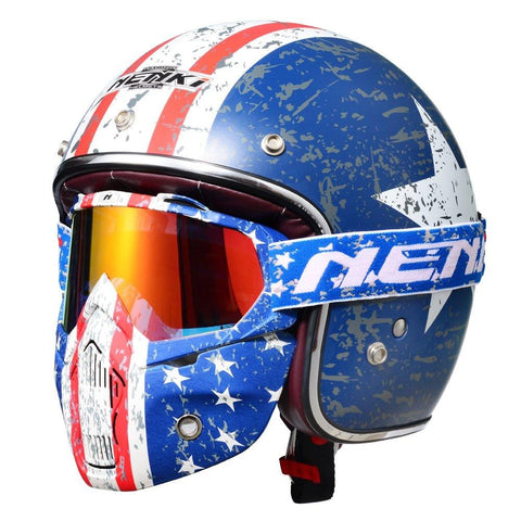NENKI 3/4 Vintage Retro Motorcycle Helmet NK-628 for Moped Scooter with Helmet Mask DOT Approved (Size M)