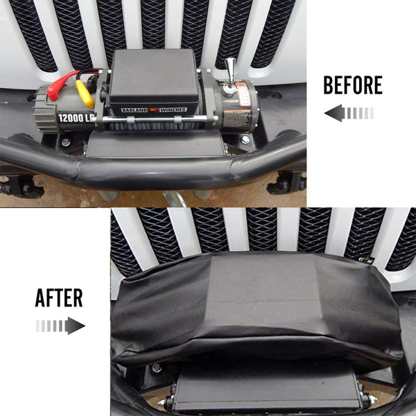 Seven Sparta Winch Cover Waterproof, Dust-Proof,Universal Winch Protective Cover for Electric Winches Up to 17500 Lbs, 24" W x 10" H x 7" D (Black)