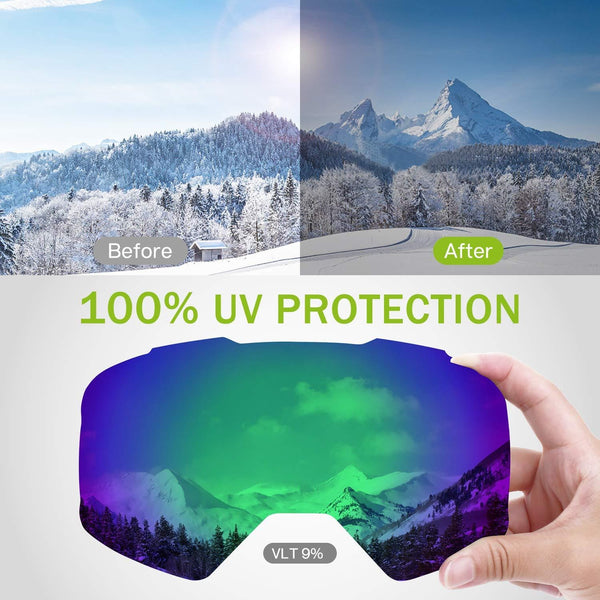 DISUPPO Ski Goggles,Skiing Goggles with Hyperboloid Anti-Fog Dual Lens,100% UV400 Protection, Windproof Impact-Resistant Anti-Glare Snowboard Goggles for Men & Women (Green)