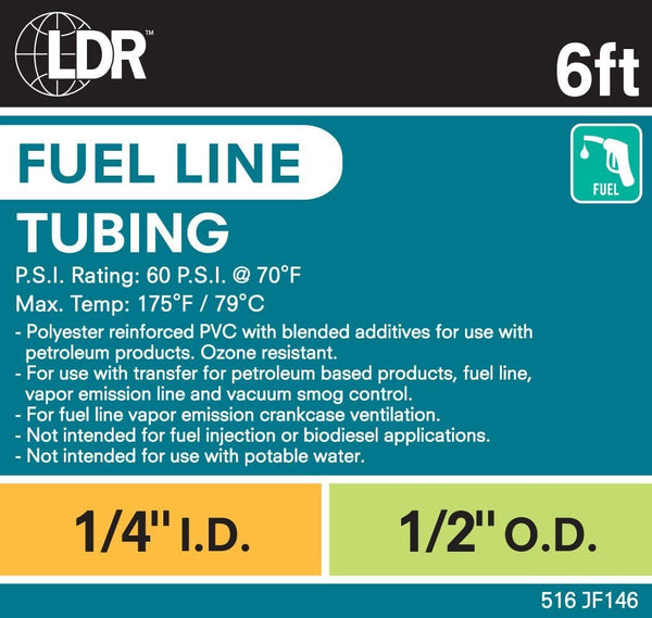LDR 516 F146 ¼ Inch ID Fuel Line for Small Engines 6-Foot Length
