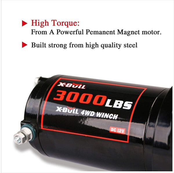 X-BULL 12V 3000LBS/1360kg Electric ATV Winch 2 Remote Wireles Control Steel Cable Boat ATV Kit