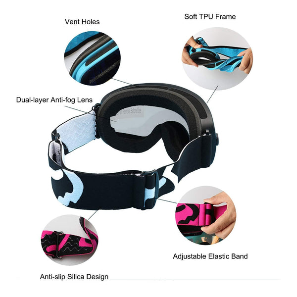 Rongbenyuan Ski Snow Snowboard Goggles - OTG Goggles Men Women Kids Anti-Fog UV400 Protection