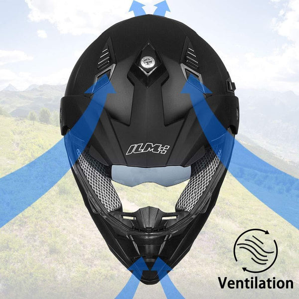 ILM Off Road Motorcycle Dual Sport Helmet Full Face Sun Visor Dirt Bike ATV Motocross DOT Approved (XXL, Matte Black)