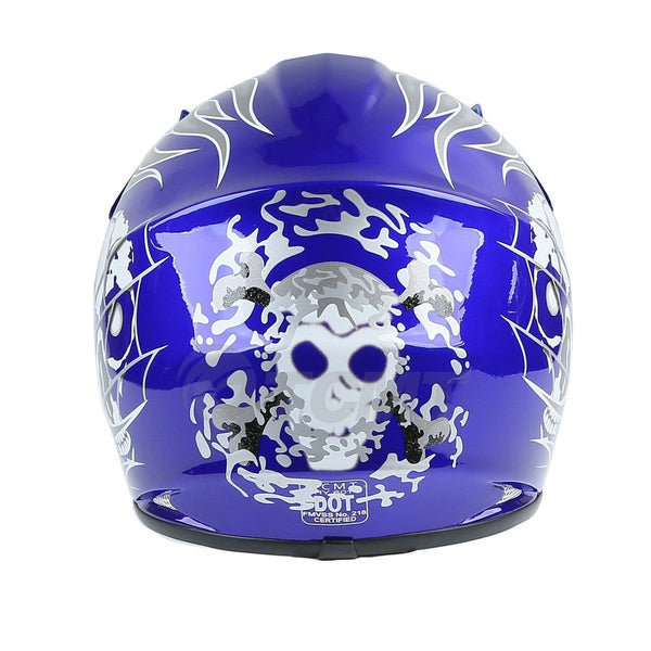 TCMT Dot Youth & Kids Motocross Offroad Street Helmet Blue Skull Motorcycle Youth Helmet Dirt Bike Motocross ATV Helmet+Goggles+Gloves L