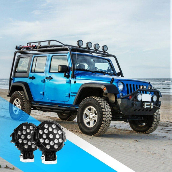 Nilight 15023SB-B Led 2PCS 7" 51w 5100LM Black Round Spot Light Pod Off Road Fog Driving Roof Bar Bumper for Jeep,SUV Truck, Hunters, 2 Years Warranty