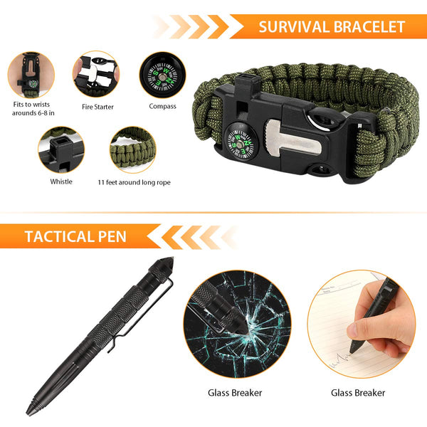 Puhibuox Emergency Survival Kit, 35 in 1 Survival Gear Kit Gift for Men Him, Tactical Defense Equitment Tool for Camping, Hiking, Hunting, Adventure Accessories