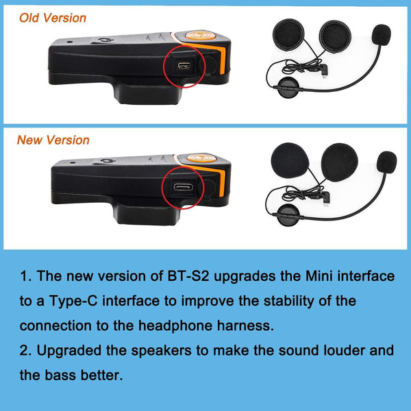 Thokwok Motorcycle Bluetooth Headset,BT-S2 1000m Helmet Bluetooth Communication Systems Ski Helmet Headphones Bluetooth Intercom Walkie-Talkie for Snowmobile,Up to 3 Riders(Pack 2)