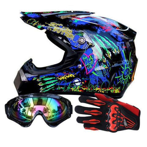 Miidii Men Helmet + Goggles + Gloves Racing Off-Road Helmet Dirt Bike ATV Gear Motocross Helmet (Color 5,XL)