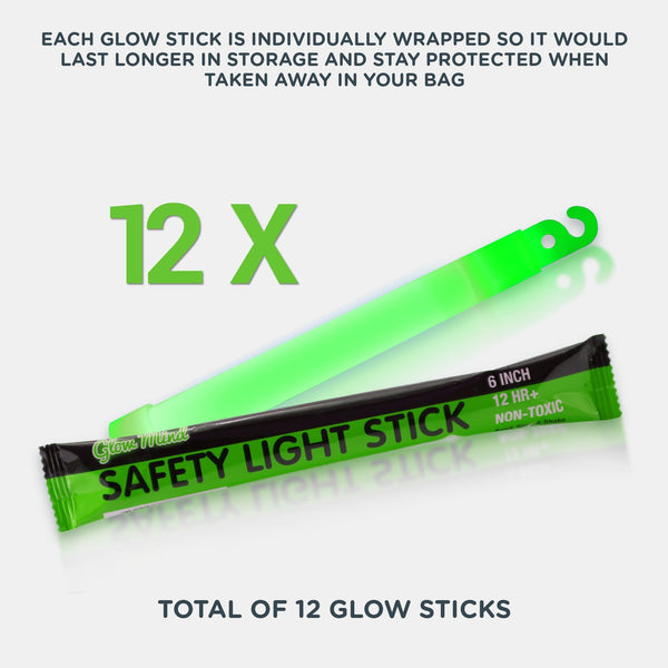12 Ultra Bright Glow Sticks - Emergency Light Sticks for Camping Accessories, Parties, Hurricane Supplies, Earthquake, Survival Kit and More - Lasts Over 12 Hours (Green)