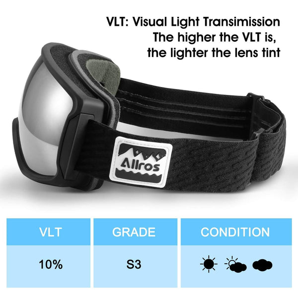 ALLROS OTG Ski Goggles Snowboard Goggles, 100% UV400 Protection Anti-Fog Lens Snow Goggles, Helmet Compatible for Men & Women
