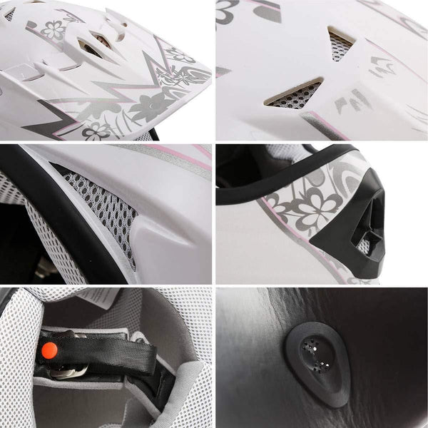 TCMT DOT Certified Youth Pink Butterfly Dirt Bike ATV Offroad Street Motorcycle Motocross Helmet Goggles Gloves (L)