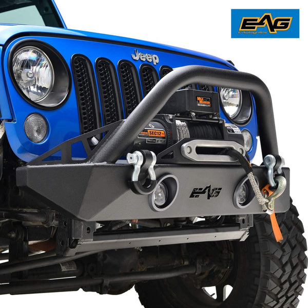 EAG Stubby Front Bumper W/LED Lights & Winch Plate Fit for 07-18 Jeep Wrangler JK