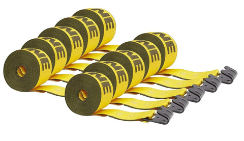 Mytee Products Kinedyne Winch Straps 4" x 30" Gold Heavy Duty Tie Down w/Flat Hooks WLL# 5400 lbs | 4 Inch Cargo Control for Flatbed Truck Utility Trailer (10 Pack)