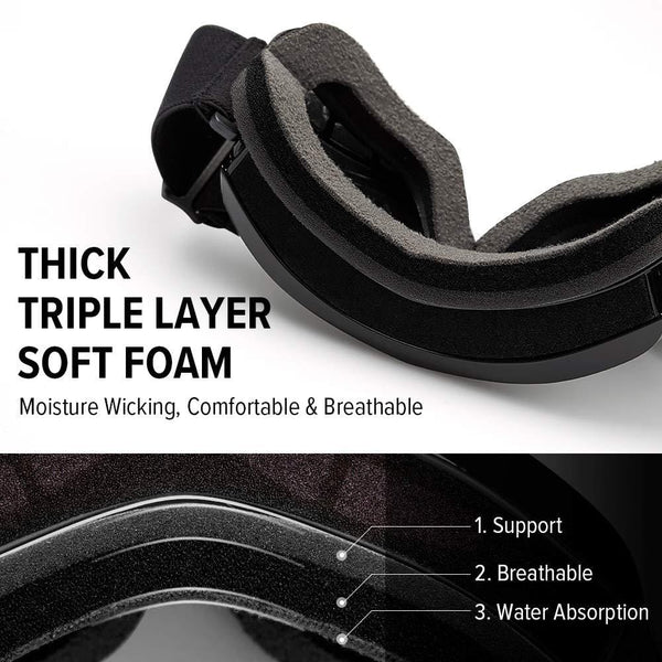 OutdoorMaster Kids Ski Goggles - Helmet Compatible Snow Goggles for Boys & Girls with 100% UV Protection (Black Frame + VLT 15% Grey Lens with Full REVO Blue)