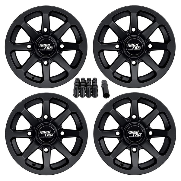 RockTrix RT102 12in ATV Wheels 4x156 Rims | 12x7 | 4+3 Offset | Includes 3/8x24 Spline Lug nuts | Compatible with Many Polaris Sportsman RZR Ranger UTV | 4/156 | Set of 4