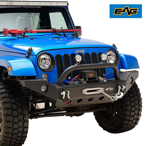 EAG Front Bumper with Winch Plate and D-Rings Black Textured Fit for 07-18 Jeep Wrangler JK Offroad