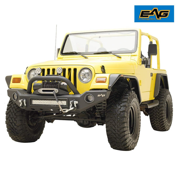 EAG Front Bumper with LED Lights and Light Surrounds Fits for 87-06 Jeep Wrangler TJ YJ