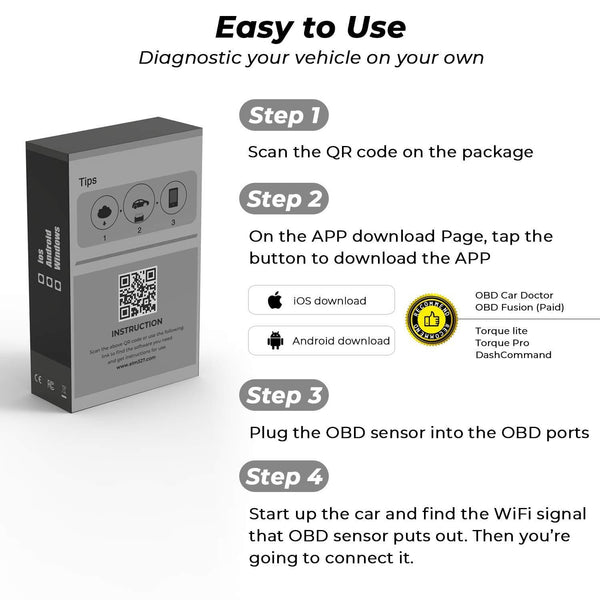 Rapify OBD2 Scanner WiFi Check Engine Light OBD Scan Tool Adapter Easy to Use Code Reader Reads and Clear Code Auto Scanner for iOS Android Windows Devices