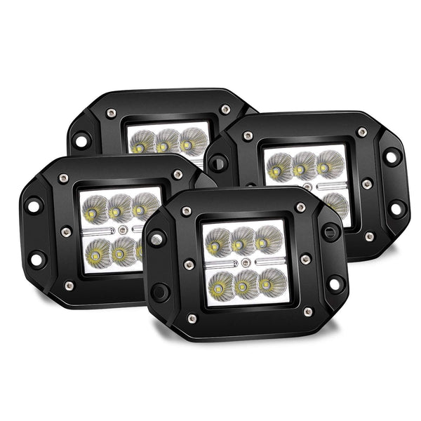 TURBO SII 4PCS 3X3 4.5In Flood Beam Flush Pods Led Work Light Driving Lights Led Light Bar Off Road Led Lights Flush Mount for Jeep Truck Tacoma Bumper Lights ATV UTV 12V 24V