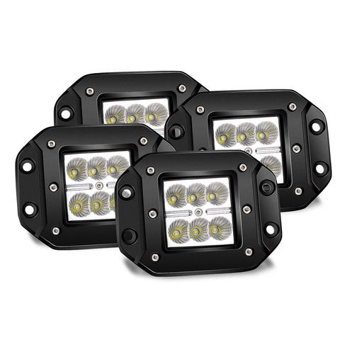 TURBO SII 4PCS 3X3 4.5In Flood Beam Flush Pods Led Work Light Driving Lights Led Light Bar Off Road Led Lights Flush Mount for Jeep Truck Tacoma Bumper Lights ATV UTV 12V 24V