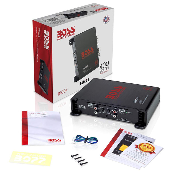 BOSS Audio Systems Elite R1004 4 Channel Car Amplifier - 400 Watts, Full Range, Class AB, 2-4 Ohm Stable, Great for Car Speakers and Car Stereo