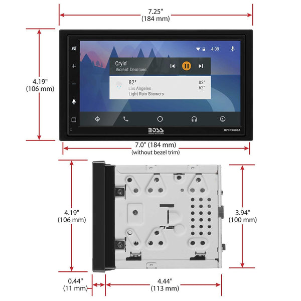 BOSS Audio BVCP9685A Apple Carplay Android Auto Car Multimedia Player - Double Din Car Stereo, 6.75 Inch LCD Touchscreen Monitor, Bluetooth, MP3 Player, USB Port, A/V Input, Am/FM Car Radio