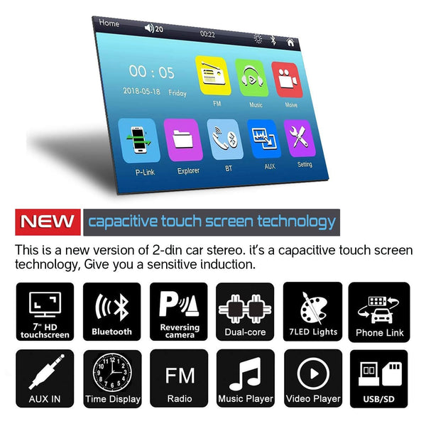 Double Din Car Stereo,TouchScreen Car MP5/4/3 Player with Rear-View Camera,FM Radio Receiver, Bluetooth Audio and Calling, Mirror Link,Support Steering Wheel Remote Control,Support Android & iPhone