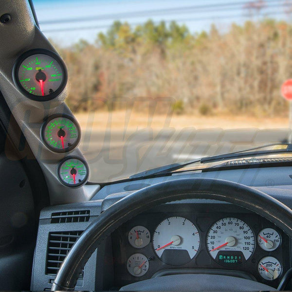 GlowShift Diesel Gauge Package for 2003-2009 Dodge Ram Cummins 1500 2500 3500 - White 7 Color 60 PSI Boost, 1500 F Pyrometer EGT & Transmission Temp Gauges - Factory Color Matched Triple Pillar Pod