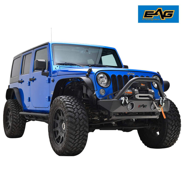 EAG Stubby Front Bumper W/LED Lights & Winch Plate Fit for 07-18 Jeep Wrangler JK
