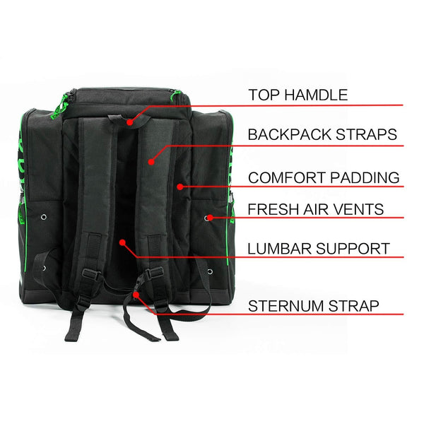 XCMAN Ski Boots and Snowboard Boot Backpack Bag, Excellent for Travel with Waterproof Exterior & Bottom,Green