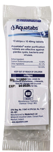Aquatabs - World's Best Water Purification Tablets for Water Treatment and Disinfection - Ideal for Emergencies, Survival, Travel and Camping - 100 Tablets in Convenient Travel Packaging