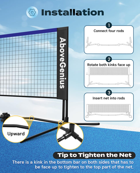 AboveGenius Pickleball Set with Net(17 FT), Pickleball Paddles Set of 1 2 3 4, Portable Pickleball Net for Outdoor Indoor Driveway, 4 Pickleball Balls, 1 Storage Bag, 1 Carry Bag, 1 Court Marker Blue