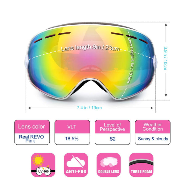 EXP VISION Snowboard Ski Goggles for Men Women and Youth, Over Glasses Skiing Snowboard Goggles with Anti Fog and UV400 Protection Dual Lenses Snow Goggles