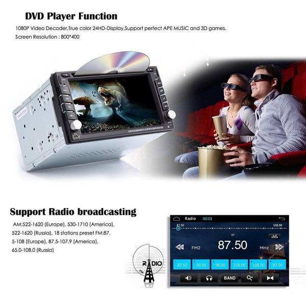 6.2 inch Double DIN Car Stereo In-Dash DVD player GPS Navigation For Car with Rear View Camera,Support Offline GPS Navigation, TouchScreen Car Stereo + Free Rear View Camera