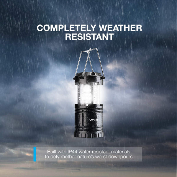 Vont 4 Pack LED Camping Lantern, LED Lantern, Suitable for Survival Kits for Hurricane, Emergency Light, Storm, Outages, Outdoor Portable Lanterns, Black, Collapsible, (Batteries Included)